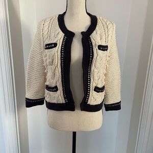 Whistles Cream and Black Cable Knit Cardigan